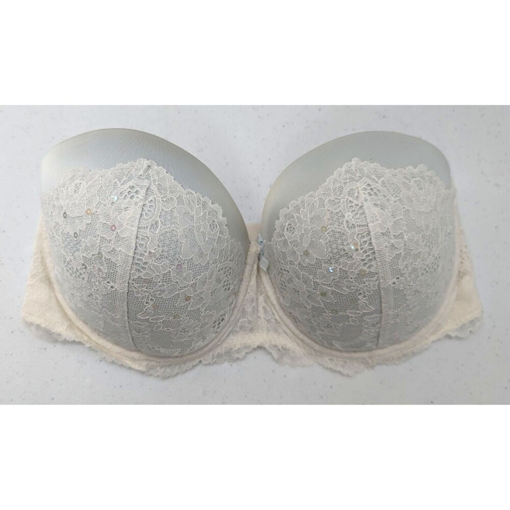 Victoria's Secret Bra Women’s 34DDD Blue White Lace Sequin Multiway Dream Angels